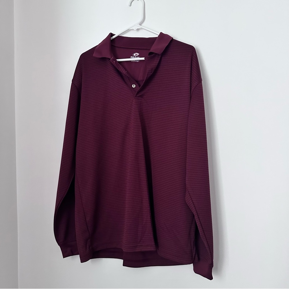 Top Flite Maroon Striped Long Sleeve Golf Polo